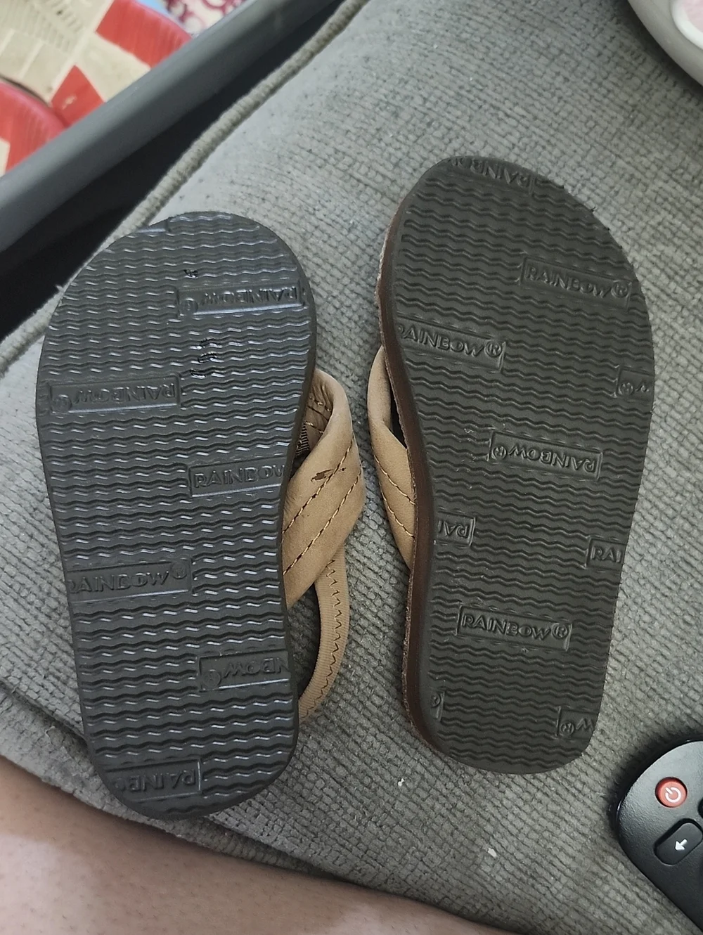 Rainbow Kids Tan Leather Flip Flops